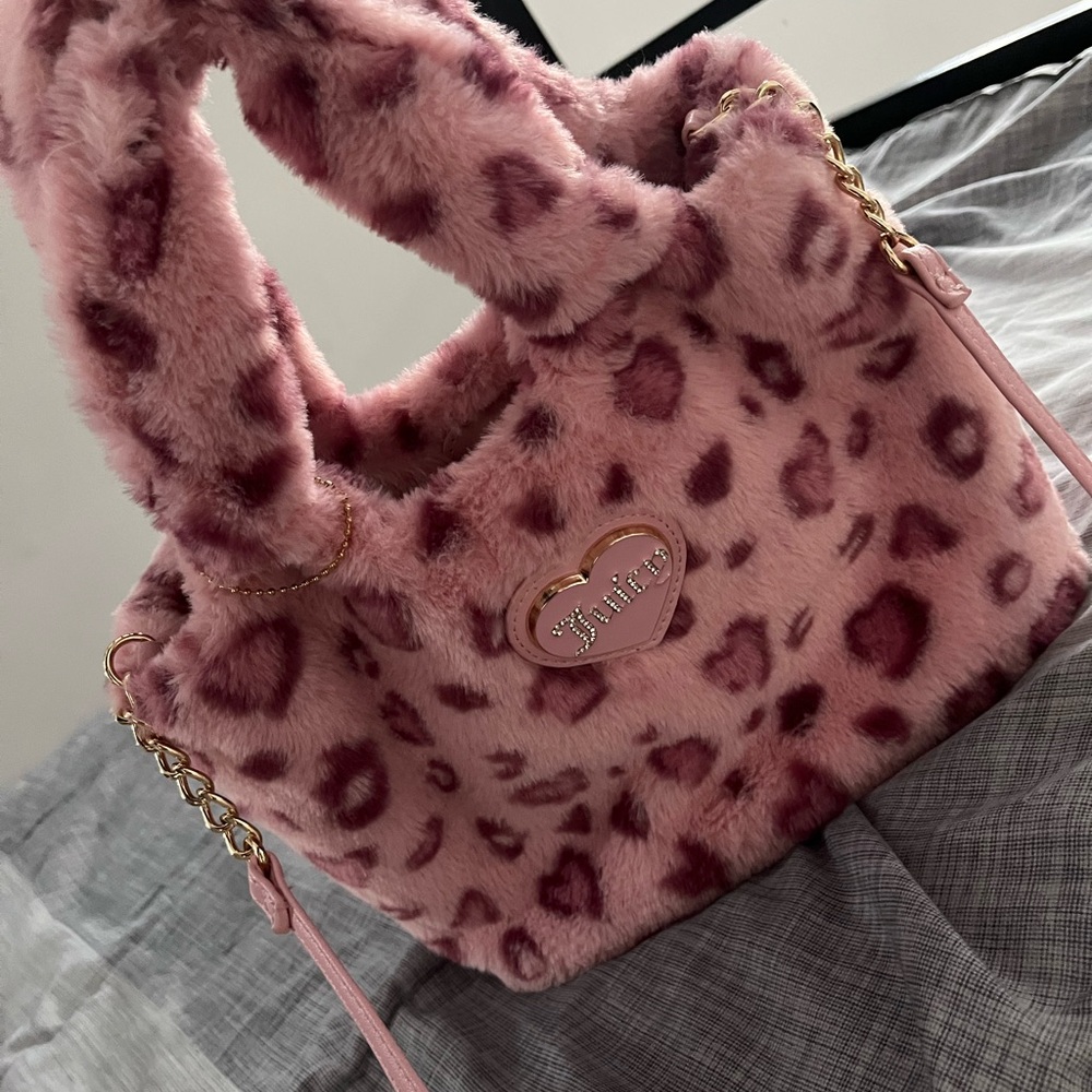 Pink Leopard Print Faux Fur Handbag